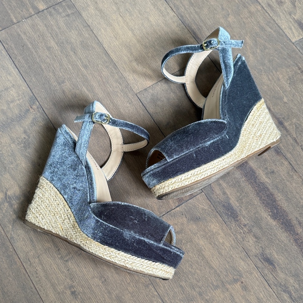 ❤️ZIGISOHO❤️Blue Velvet Wedge Sandals